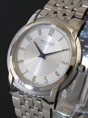 Wittnauer Men's Swiss Quartz Watch Silver Dial Applied Indices Blue Hands  39mm